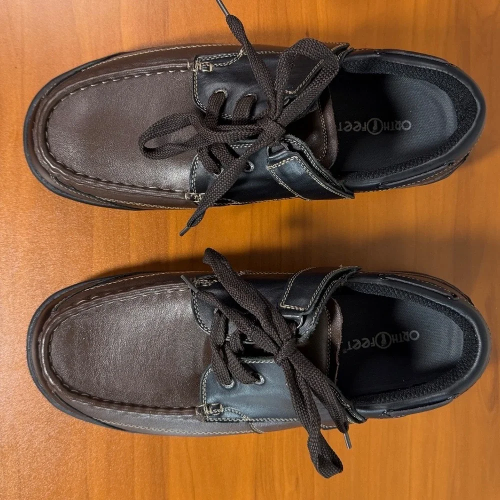 OrthOfeet 422 Baton Rouge Mens 12 2E Wide Brown Black Leather Orthopedic Boat